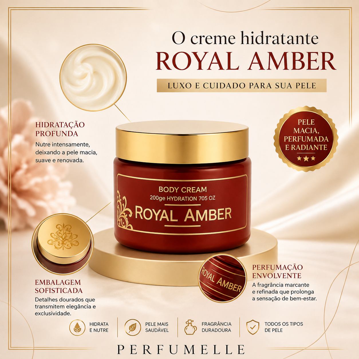 PROMOÇÃO COMPRE 1 LEVE 2 - Royal Amber 100ML + Creme hidratante Royal Amber 200gr - Queima de Estoque🔥